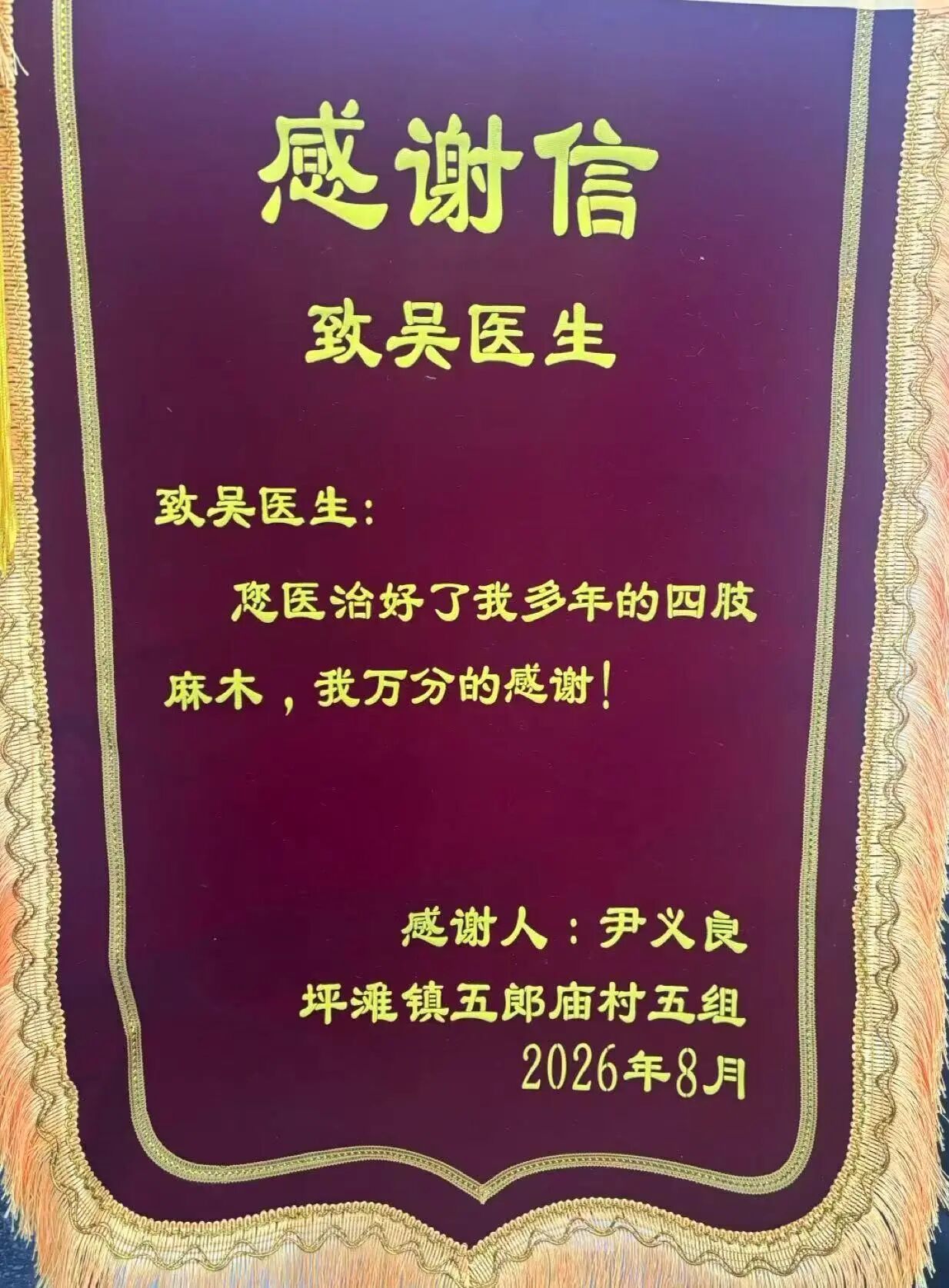 患者送锦旗致谢岳池县中医医院医护团队。
